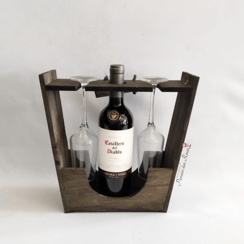 Vinho Casillero del diablo - Vinho casillero com 2 taças e suporte
